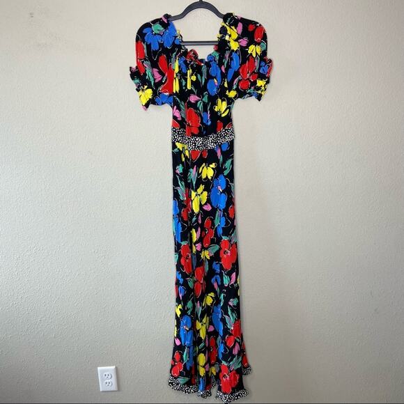 NWT RIXO x TARGET Floral Off Shoulder Puff Sleeve Black Colorful Blue Red - Picture 4 of 6